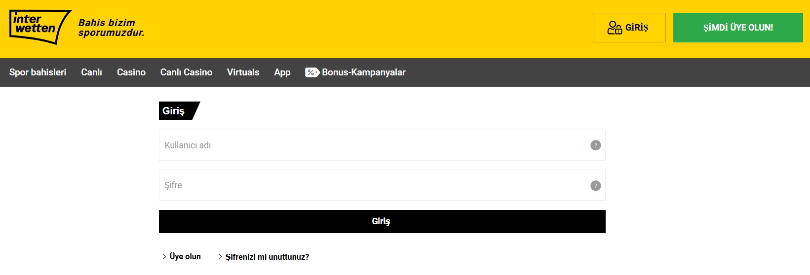 İnterwetten Giriş Sayfası